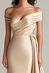 Schulterfreies Champagner Langes Ballkleid