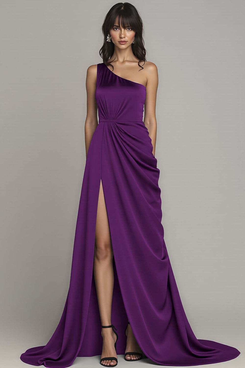 Schwarzes Ballkleid mit einer Schulter und Schlitz