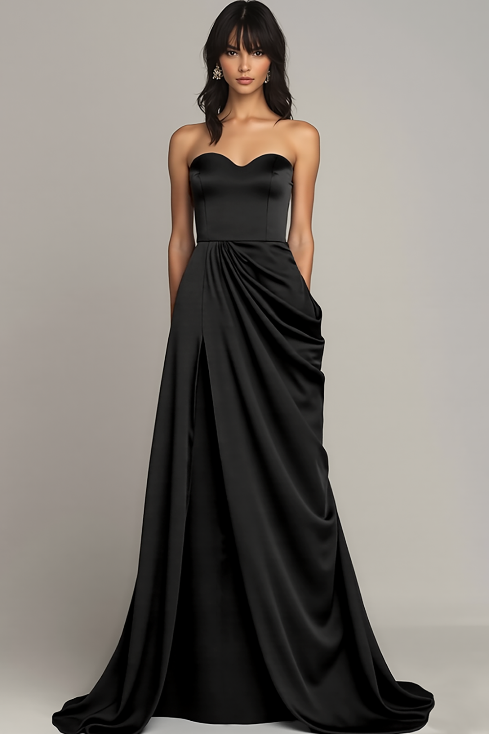 Schwarzes Herzförmiges Langes Abendkleid mit Schlitz