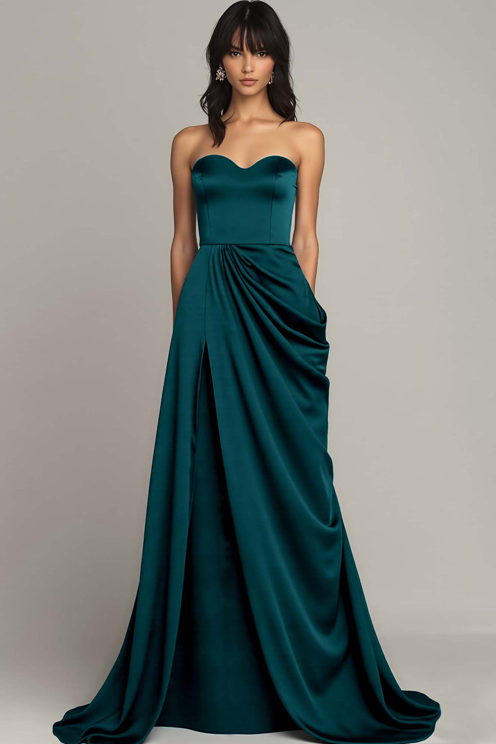 Schwarzes Herzförmiges Langes Abendkleid mit Schlitz