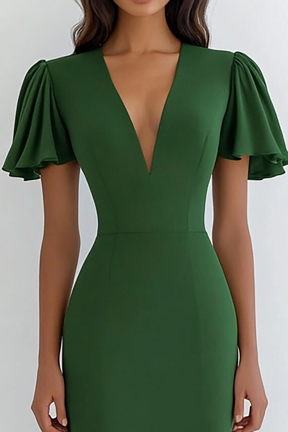 Grünes Midikleid mit V-Ausschnitt und Rüschen
