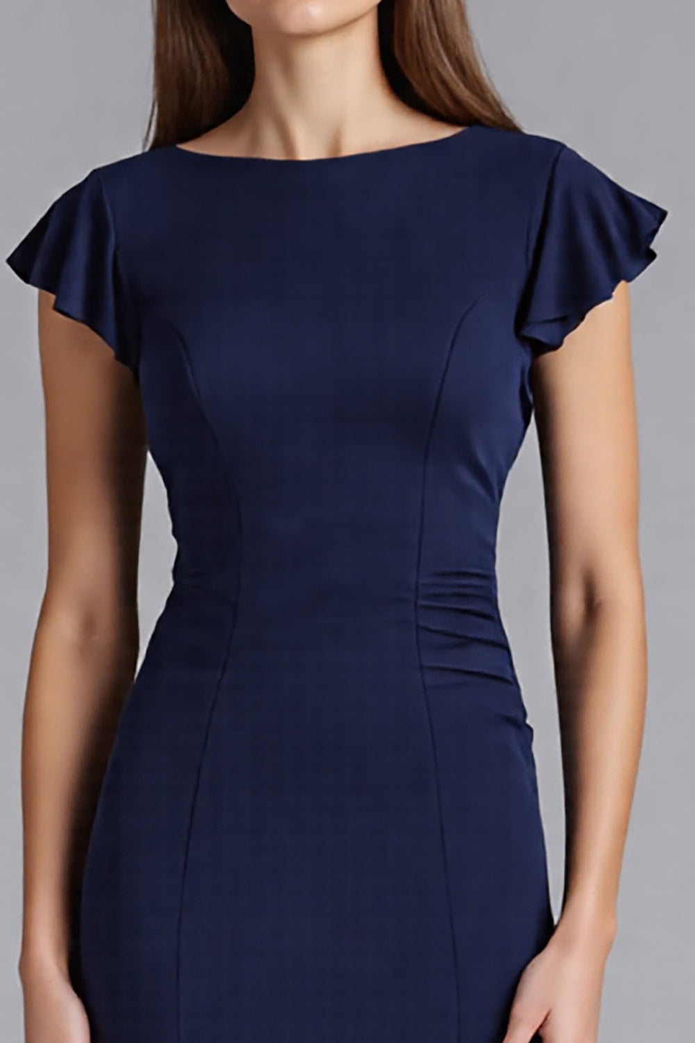 Marineblaues Meerjungfrauen Langes Ballkleid mit Flügelärmeln