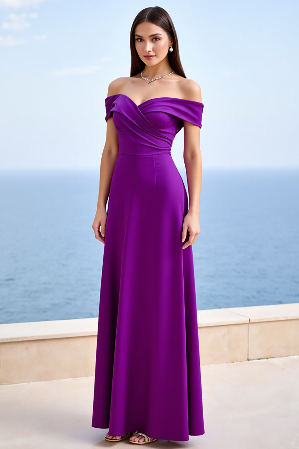 Pflaume Etui Satin Abendkleid mit Rüschen