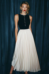 Schwarzes Weißes Langes Vintage Kleid aus Chiffon