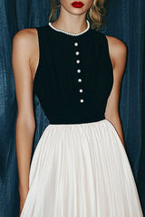 Schwarzes Weißes Langes Vintage Kleid aus Chiffon