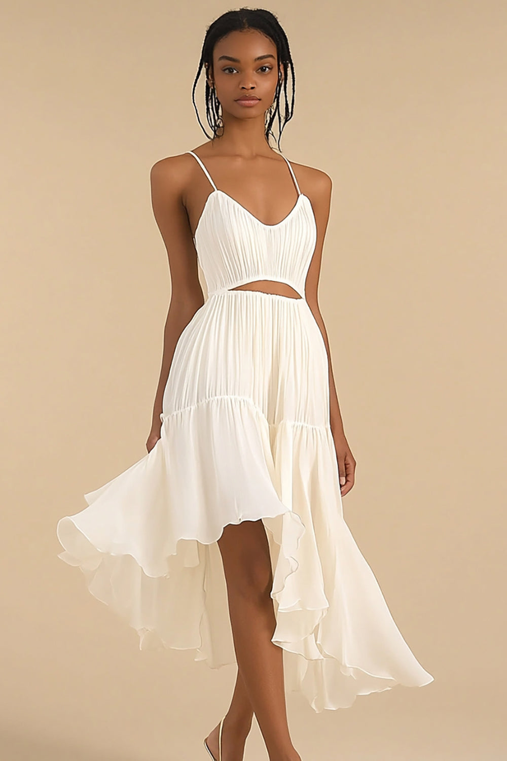 Elfenbein Chiffon Hoch Niedrig Standesamtkleid mit Rüschen
