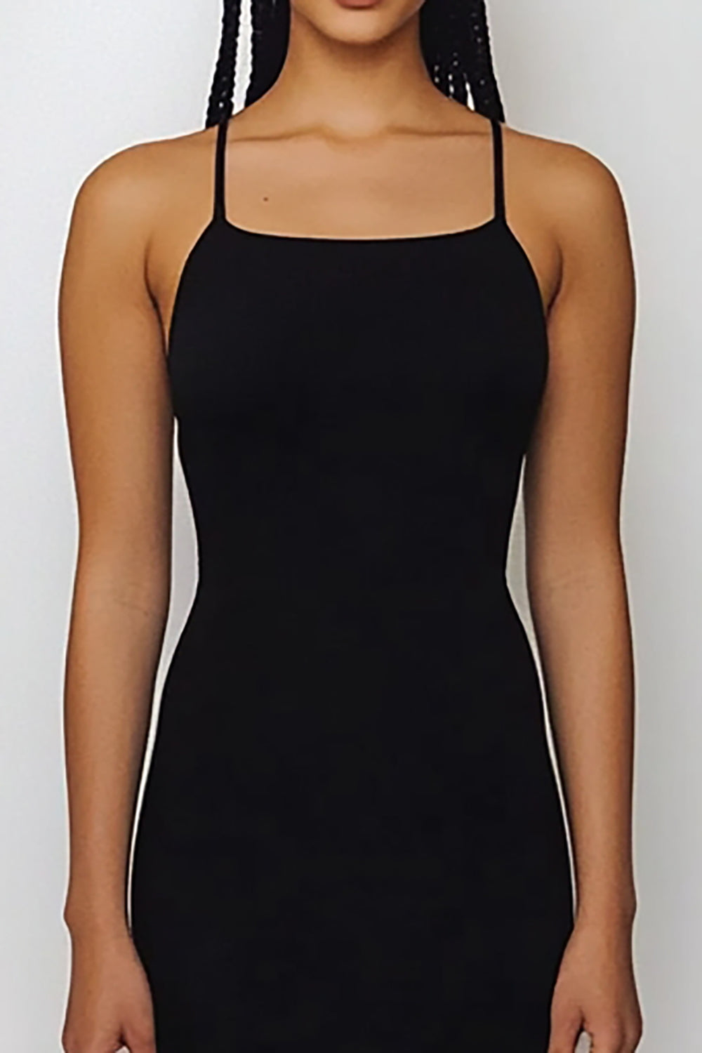 Einfaches Midi Schwarz Krawatte kleid mit Spaghettiträgern