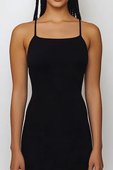 Einfaches Midi Schwarz Krawatte kleid mit Spaghettiträgern