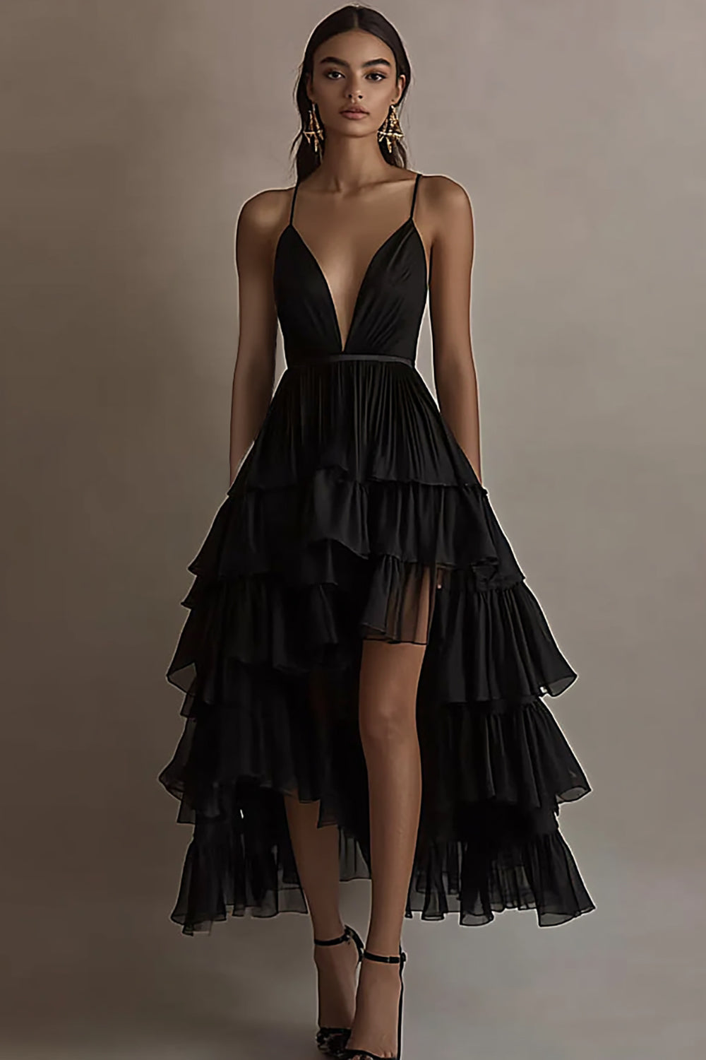 A-Linie Schwarze Krawattenkleid mit V-Ausschnitt