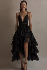 A-Linie Schwarze Krawattenkleid mit V-Ausschnitt
