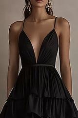 A-Linie Schwarze Krawattenkleid mit V-Ausschnitt