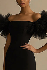 Schwarzes Meerjungfrau Langes Ballkleid mit Rüschen