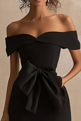 Schwarzes Satin Meerjungfrauen Langes Ballkleid mit Schlitz