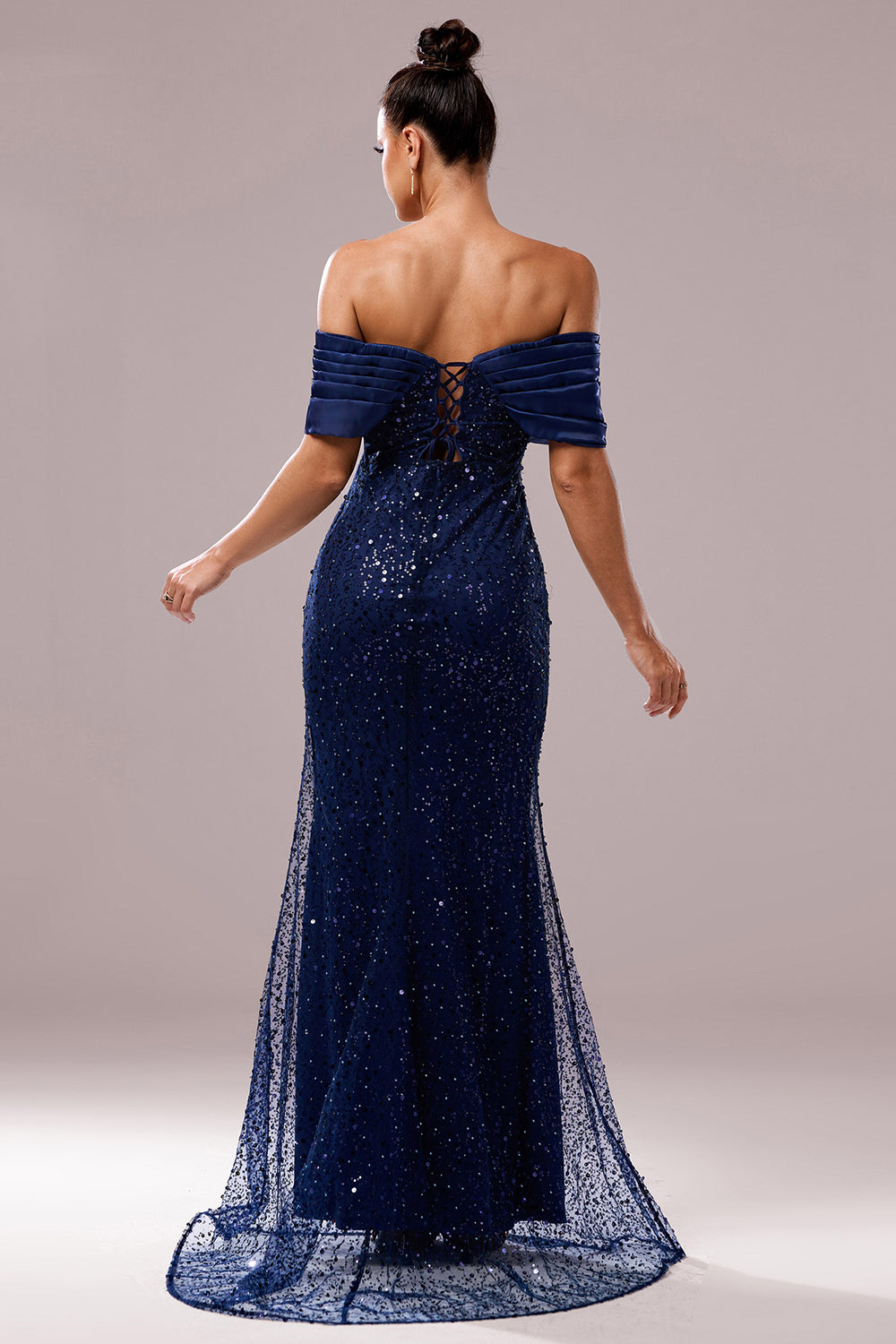 Glitzerndes Schulterfreies Marineblaues Meerjungfrauen Ballkleid