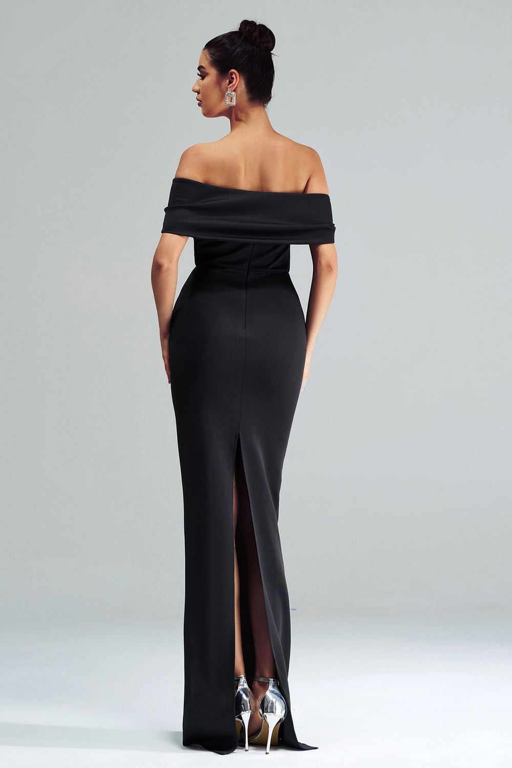 Schulterfreies Meerjungfrau Schwarzes Hochzeitsgastkleid