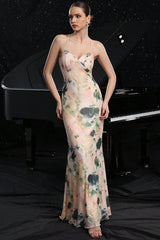 Rosa Bedrucktes Spaghettiträger Meerjungfrauen Partykleid