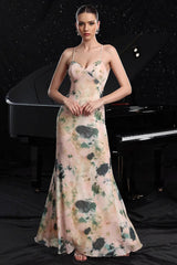 Rosa Bedrucktes Spaghettiträger Meerjungfrauen Partykleid