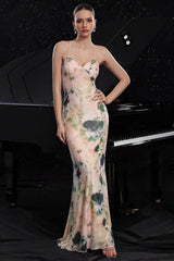 Rosa Bedrucktes Spaghettiträger Meerjungfrauen Partykleid