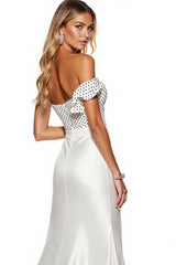 Schulterfreies Meerjungfrau Weißes Ballkleid mit Schlitz