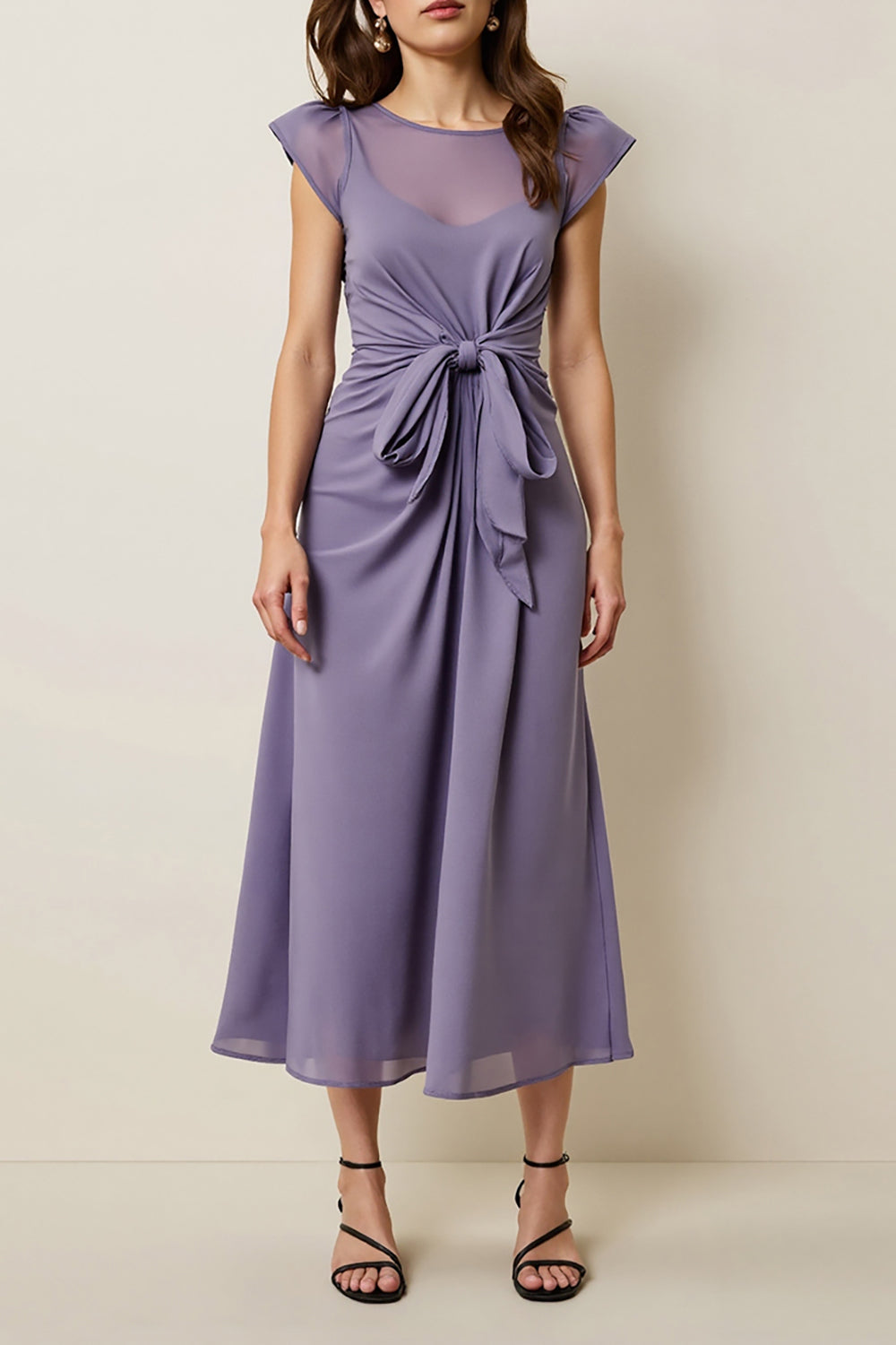 Graues Lila Chiffon A Line Semi Formal Kleid mit Schärpe