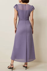 Graues Lila Chiffon A Line Semi Formal Kleid mit Schärpe