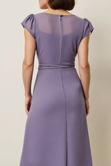 Graues Lila Chiffon A Line Semi Formal Kleid mit Schärpe