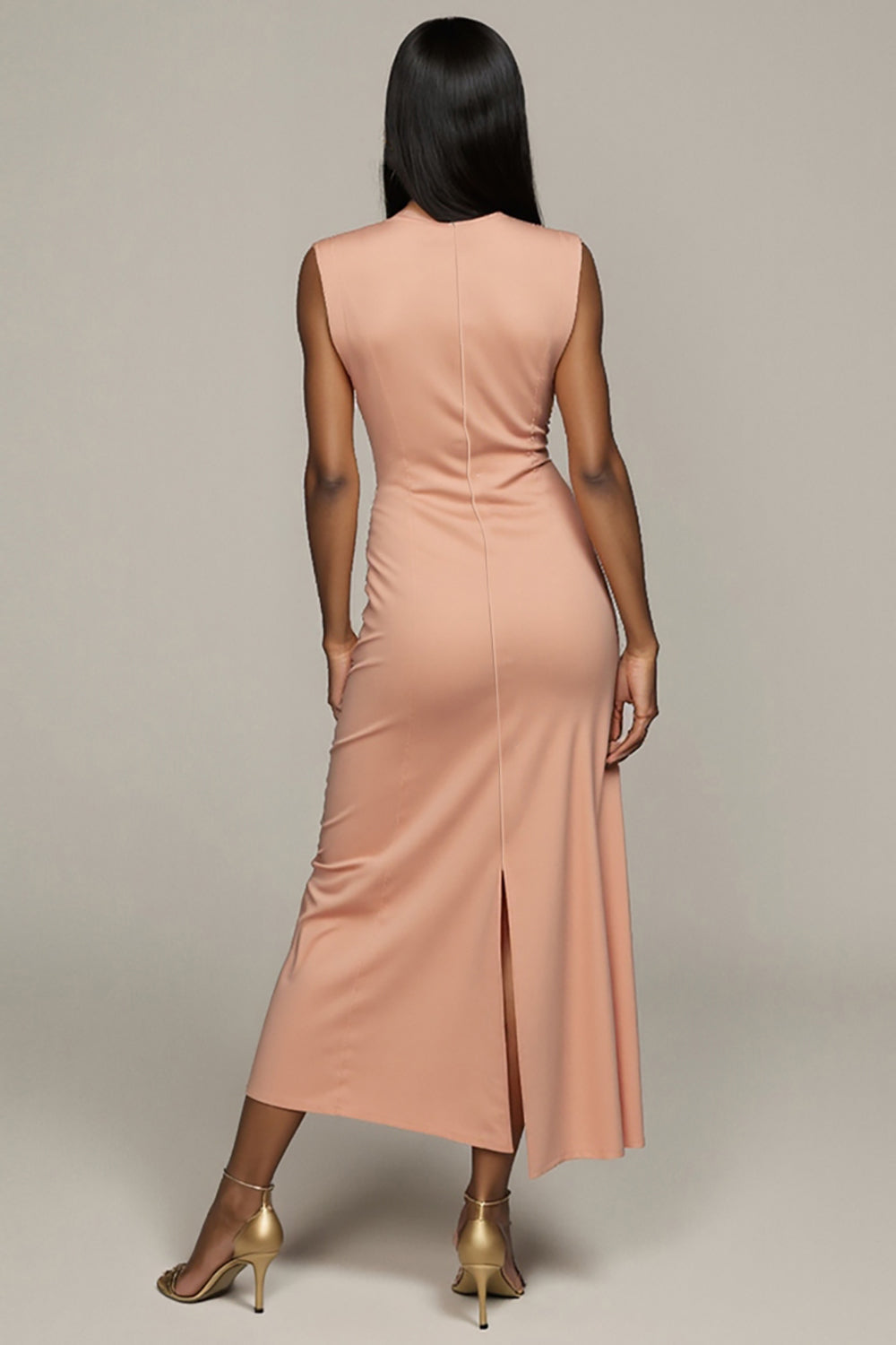 Langes Etui Formelles Kleid aus Satin mit Schlitz in Blush
