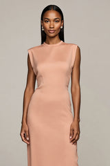 Langes Etui Formelles Kleid aus Satin mit Schlitz in Blush