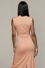 Langes Etui Formelles Kleid aus Satin mit Schlitz in Blush