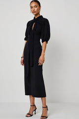 Schwarzes A-Linie Halbformelles Kleid mit Schlüsselloch und Schärpe