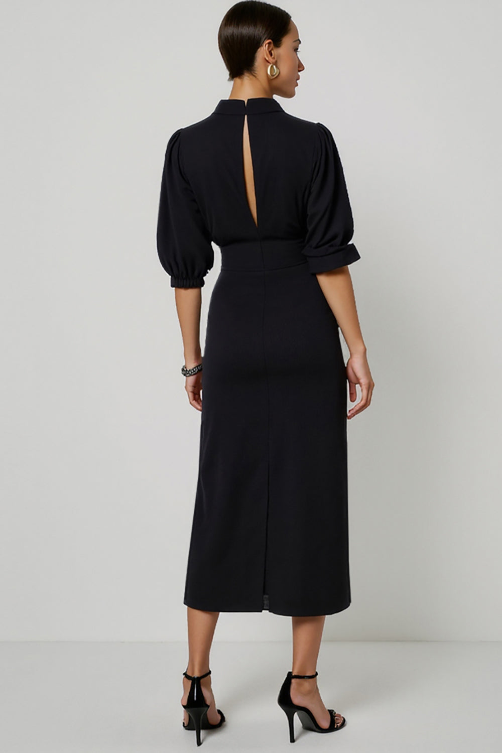 Schwarzes A-Linie Halbformelles Kleid mit Schlüsselloch und Schärpe