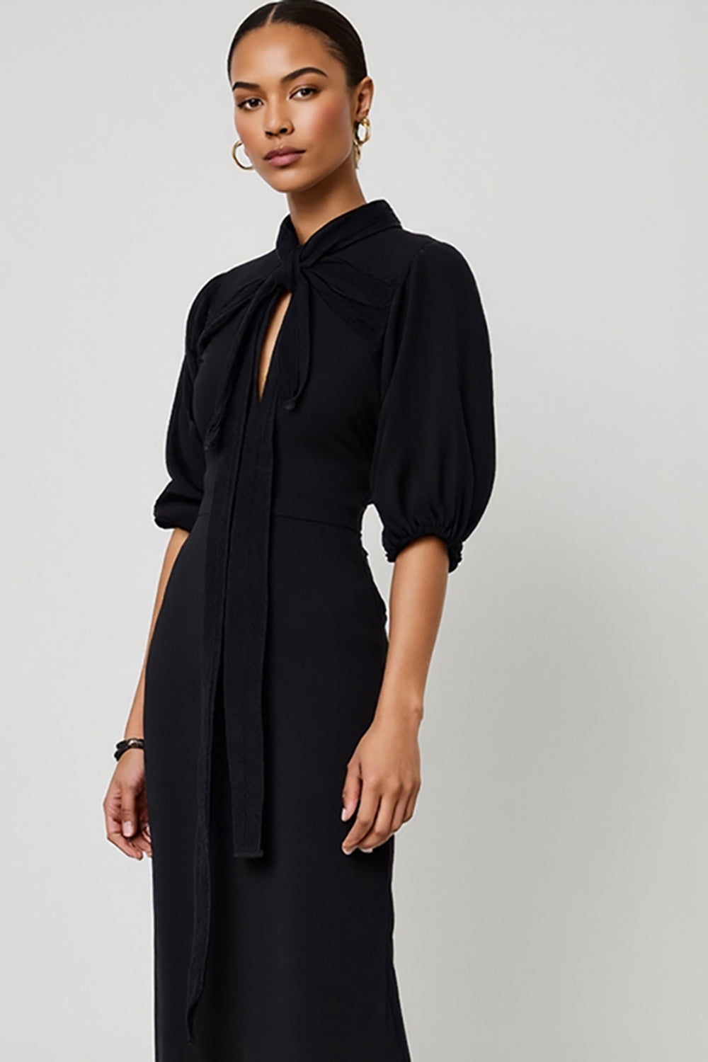 Schwarzes A-Linie Halbformelles Kleid mit Schlüsselloch und Schärpe