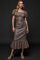 Glitzerndes Dunkelgraues Pailletten Bodycon Festtagskleid mit Rüschen