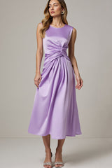 Lila Gerafftes Maxikleid für Hochzeitsgäste aus Satin