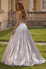 Glitzerndes Silbernes A-Linie Metallic Festtags Partykleid mit V-Ausschnitt