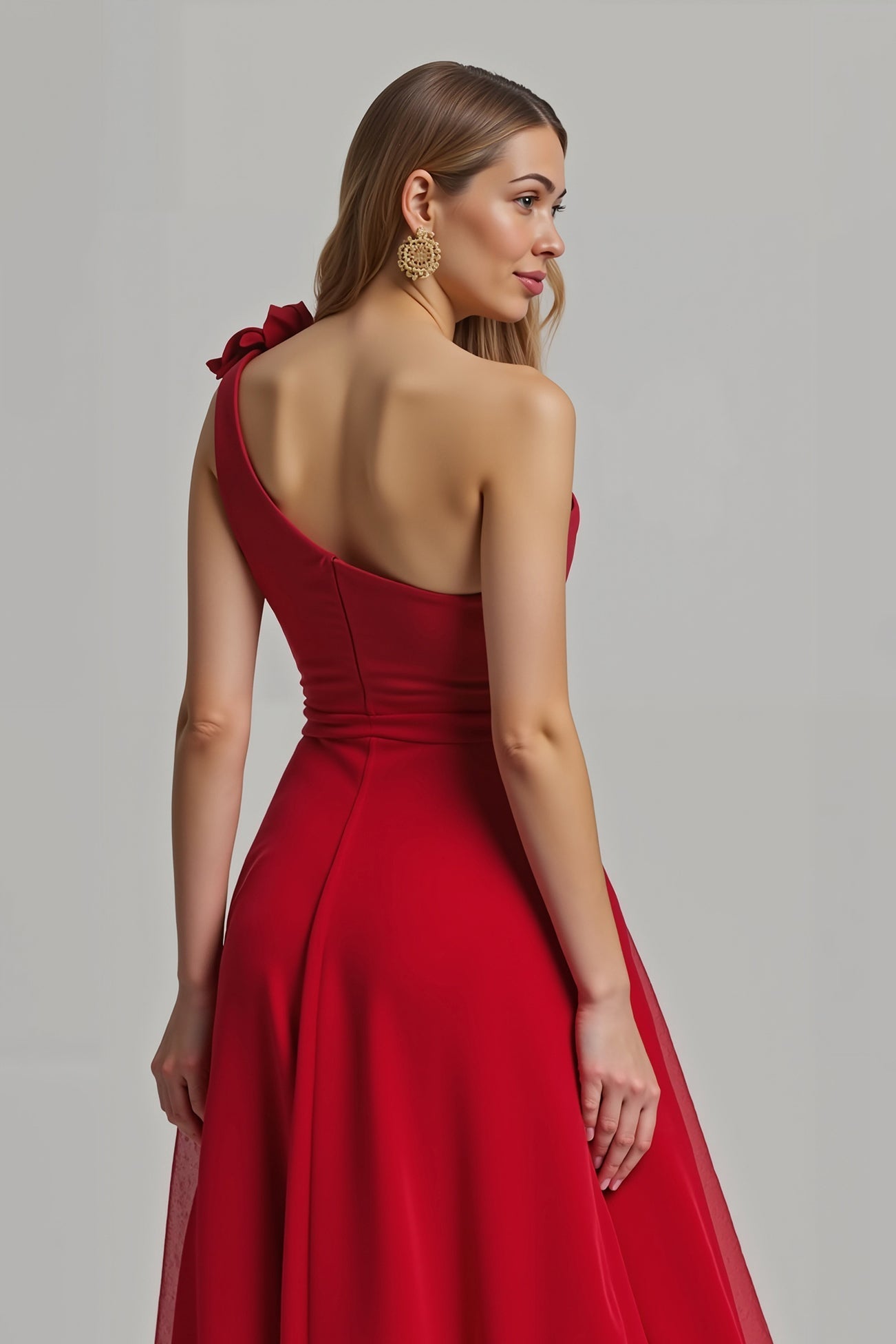 Rotes Geblümtes A-Linie Eine Schulter Langes Festtags-Partykleid