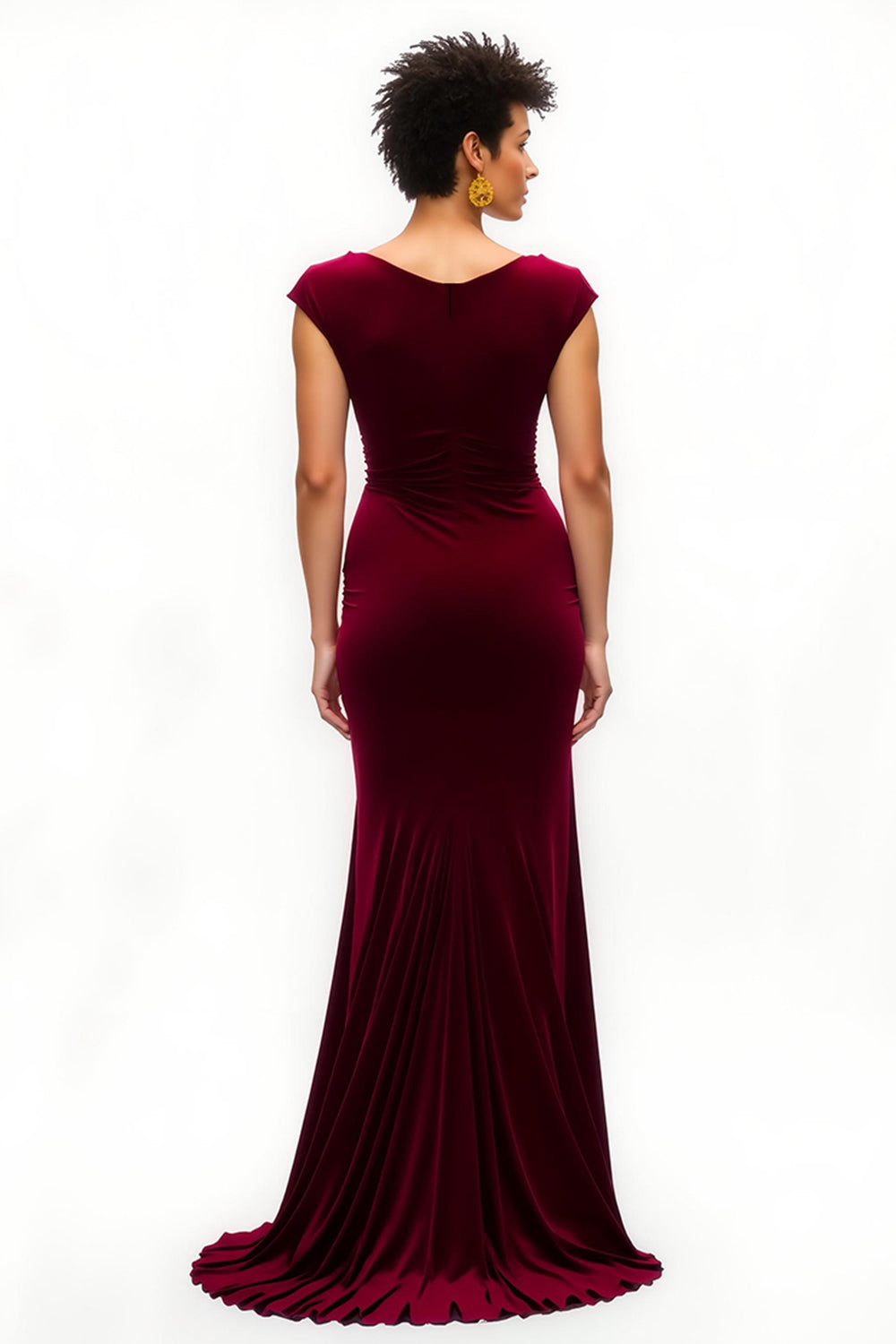 Burgunderrotes Langes Samt Festtags-Partykleid mit U-Boot-Ausschnitt und Schlitz