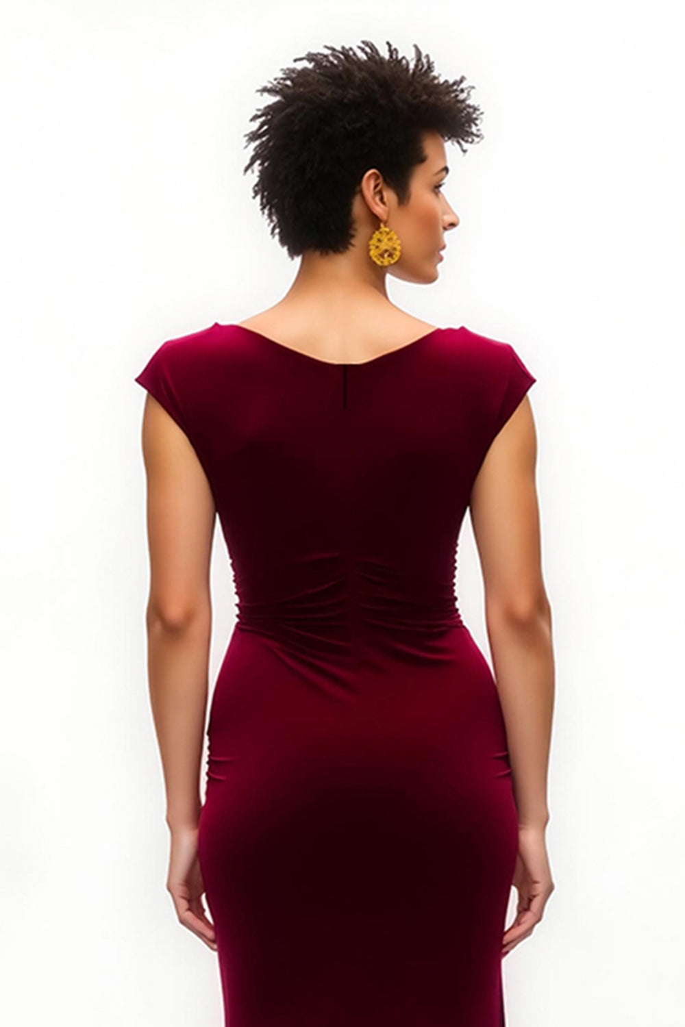 Burgunderrotes Langes Samt Festtags-Partykleid mit U-Boot-Ausschnitt und Schlitz