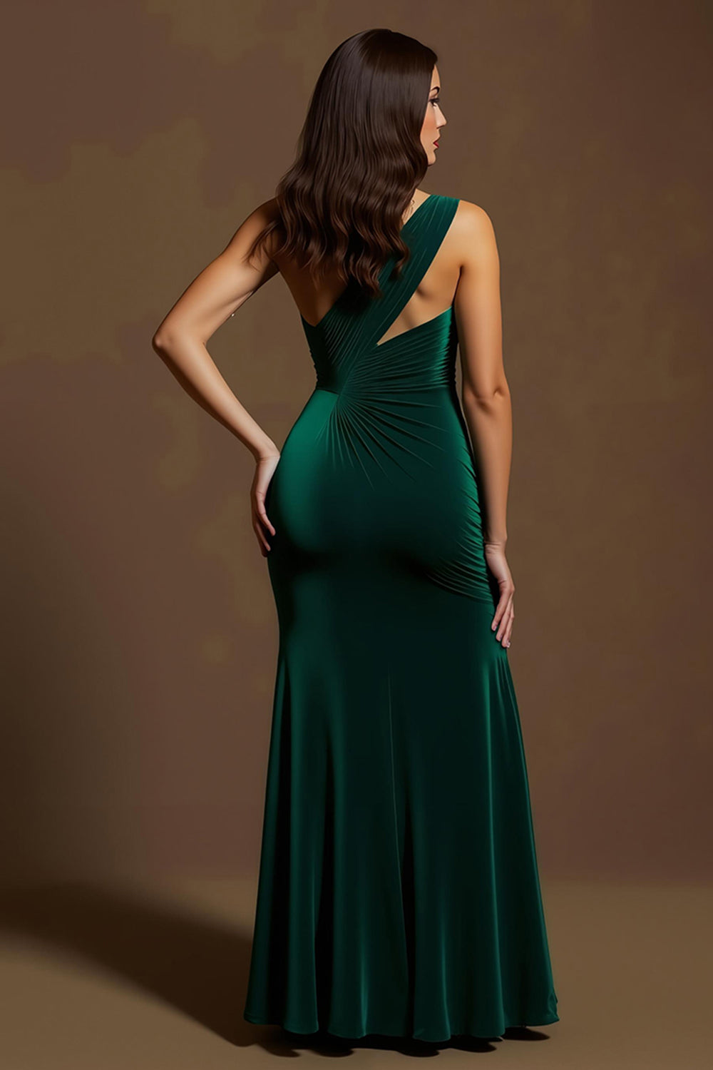 Dunkelgrünes Samt Eine Schulter Meerjungfrau Langes Festtags Partykleid mit Schlitz