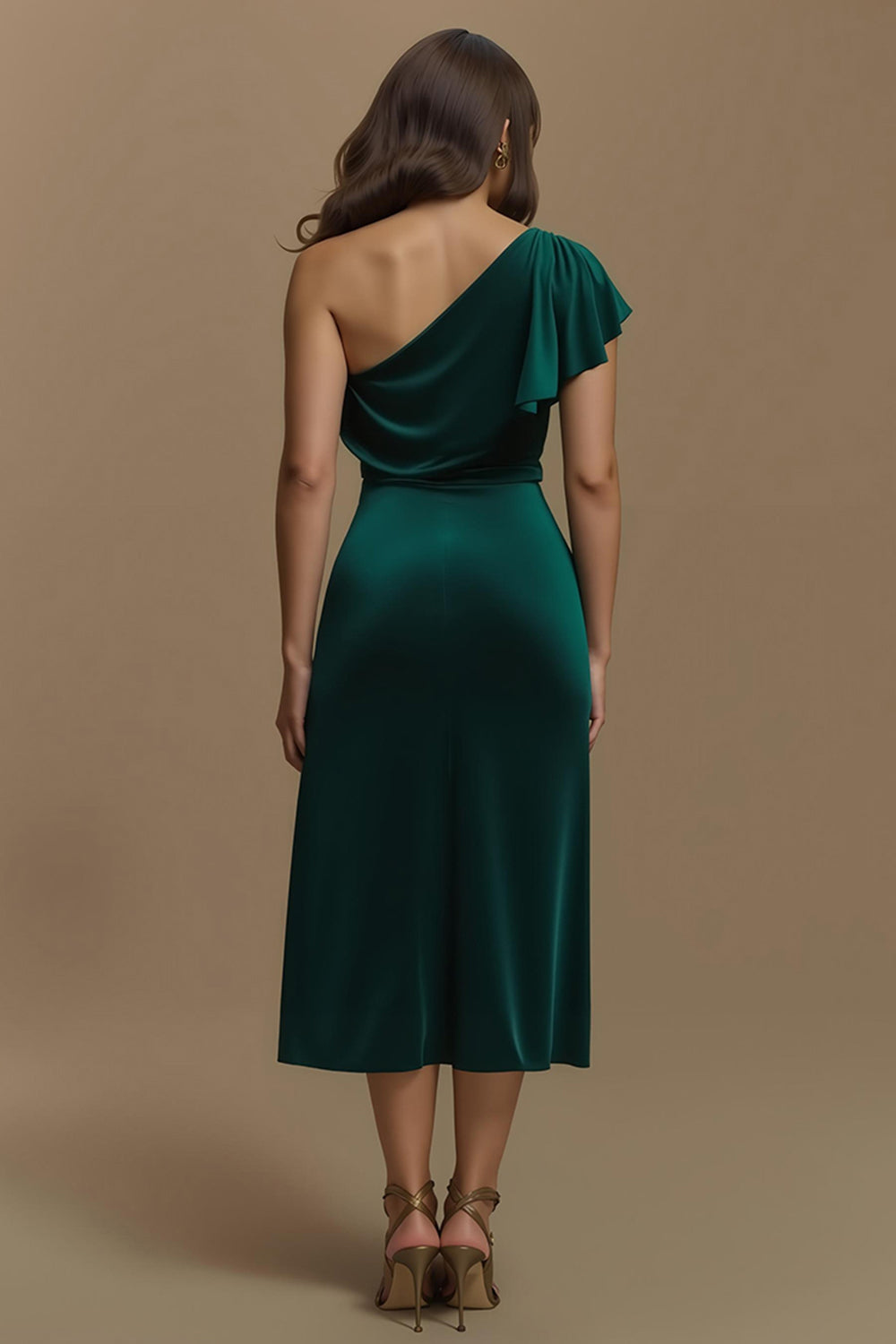 Dunkelgrünes Etui Midi Partykleid aus Samt mit Ärmeln