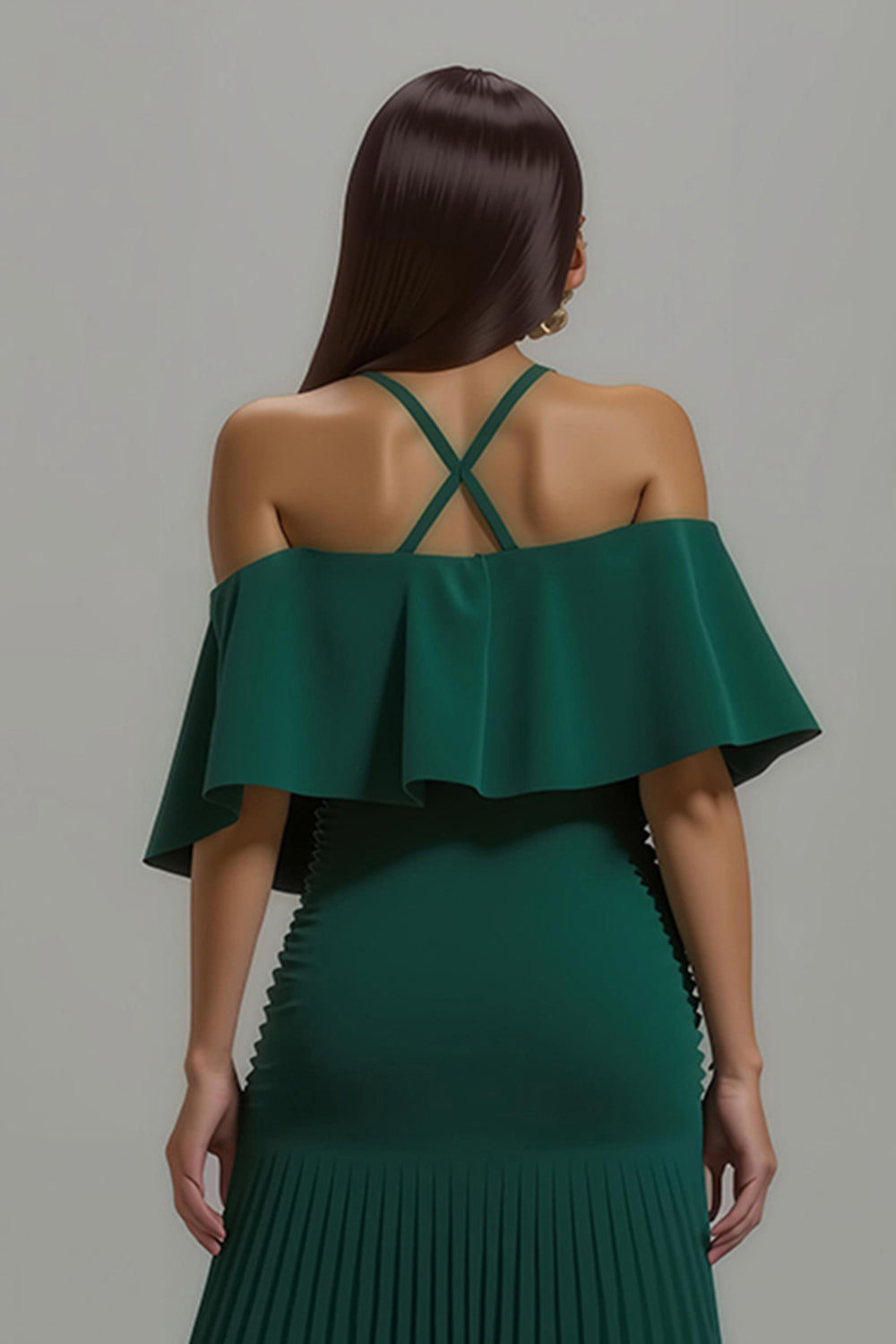 Dunkelgrünes Plissiertes Neckholder Langes Festtags-Partykleid mit Rüschen