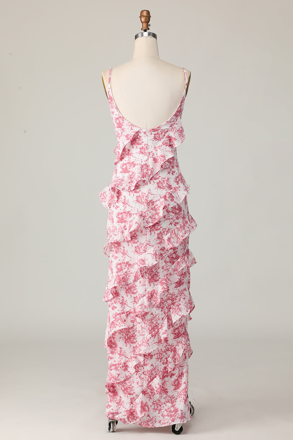 Blush Blume Etui Spaghettiträger Rüschen Langes Hochzeitsgastkleid mit Schlitz