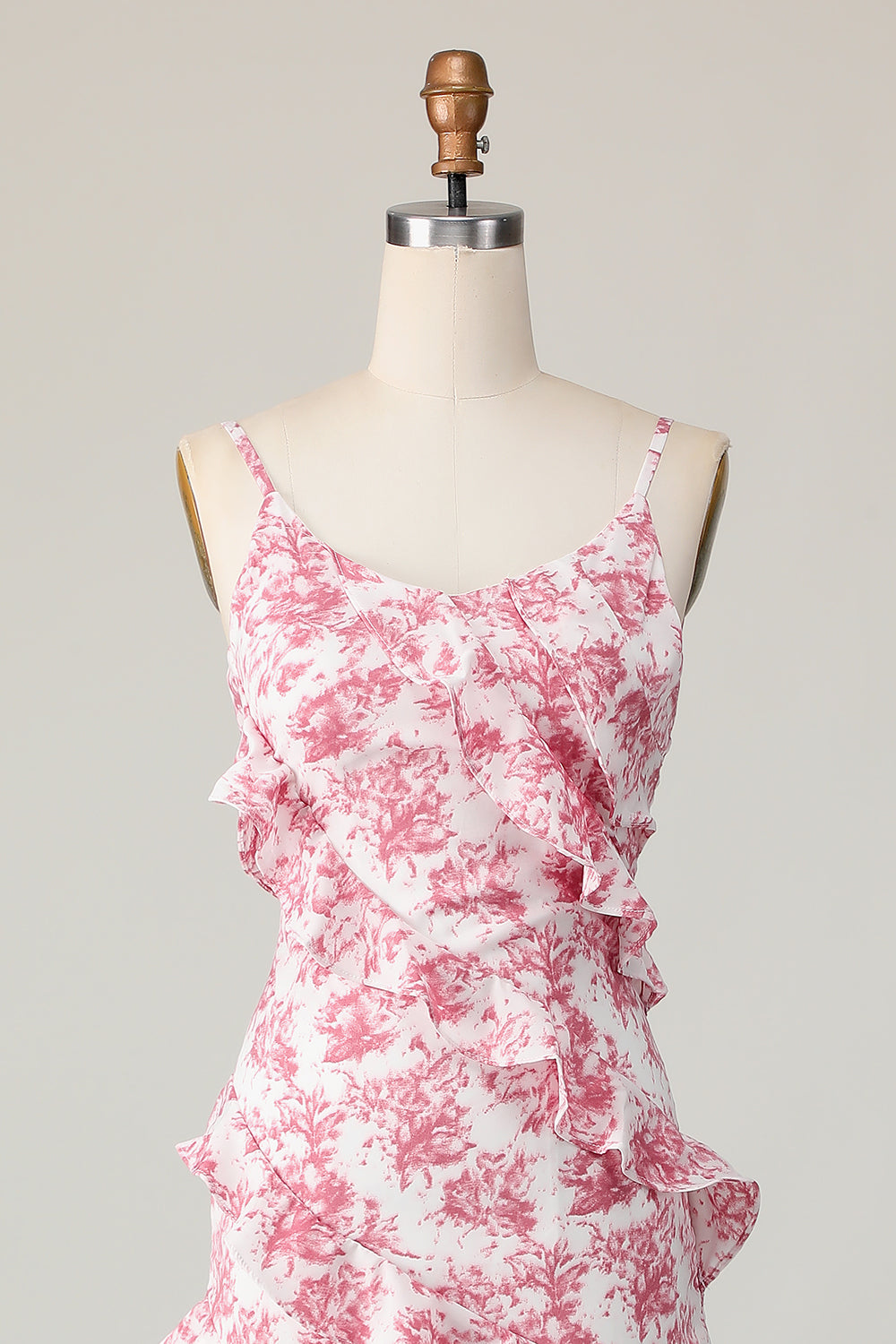Blush Blume Etui Spaghettiträger Rüschen Langes Hochzeitsgastkleid mit Schlitz