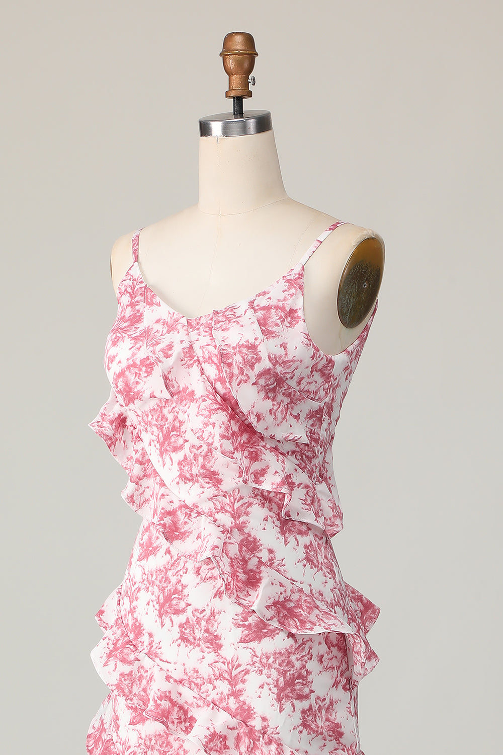 Blush Blume Etui Spaghettiträger Rüschen Langes Hochzeitsgastkleid mit Schlitz