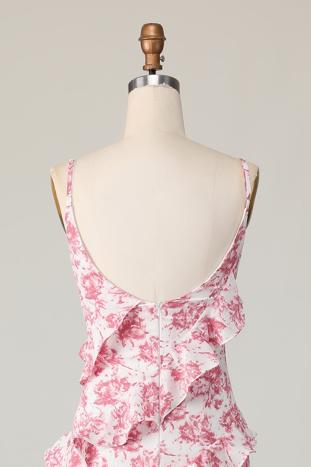 Blush Blume Etui Spaghettiträger Rüschen Langes Hochzeitsgastkleid mit Schlitz