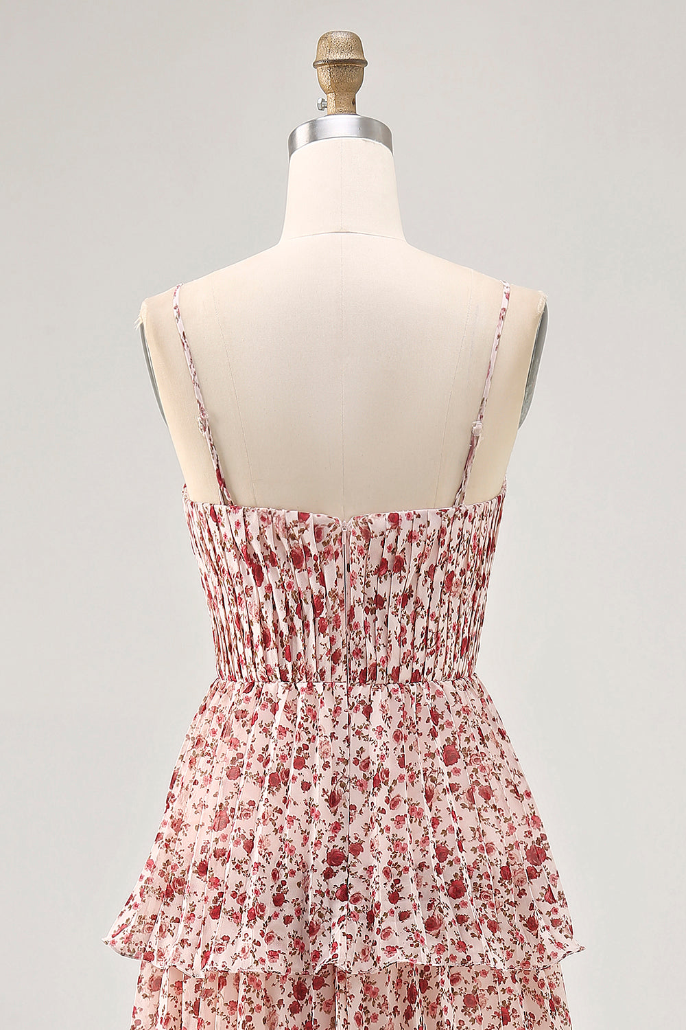 Blush Blumen A Linie Spaghettiträger Bedrucktes Gestuftes Hochzeitsgastkleid