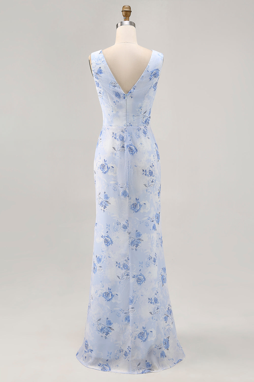 Blaues Blume Wasserfall Ausschnitt Etui Langes Hochzeitsgastkleid