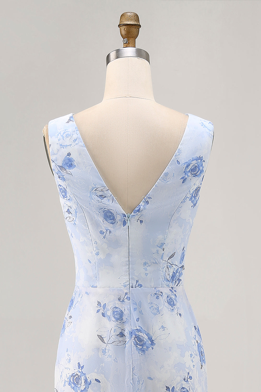 Blaues Blume Wasserfall Ausschnitt Etui Langes Hochzeitsgastkleid