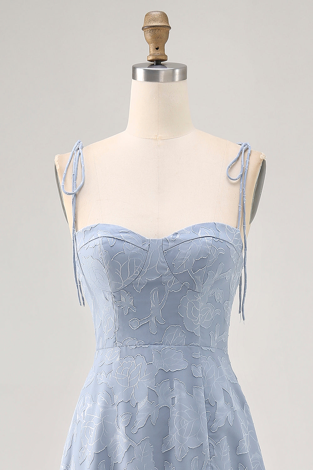Staubblaues A Linie Midi Spaghettiträger Hochzeitsgastkleid mit Schlitz