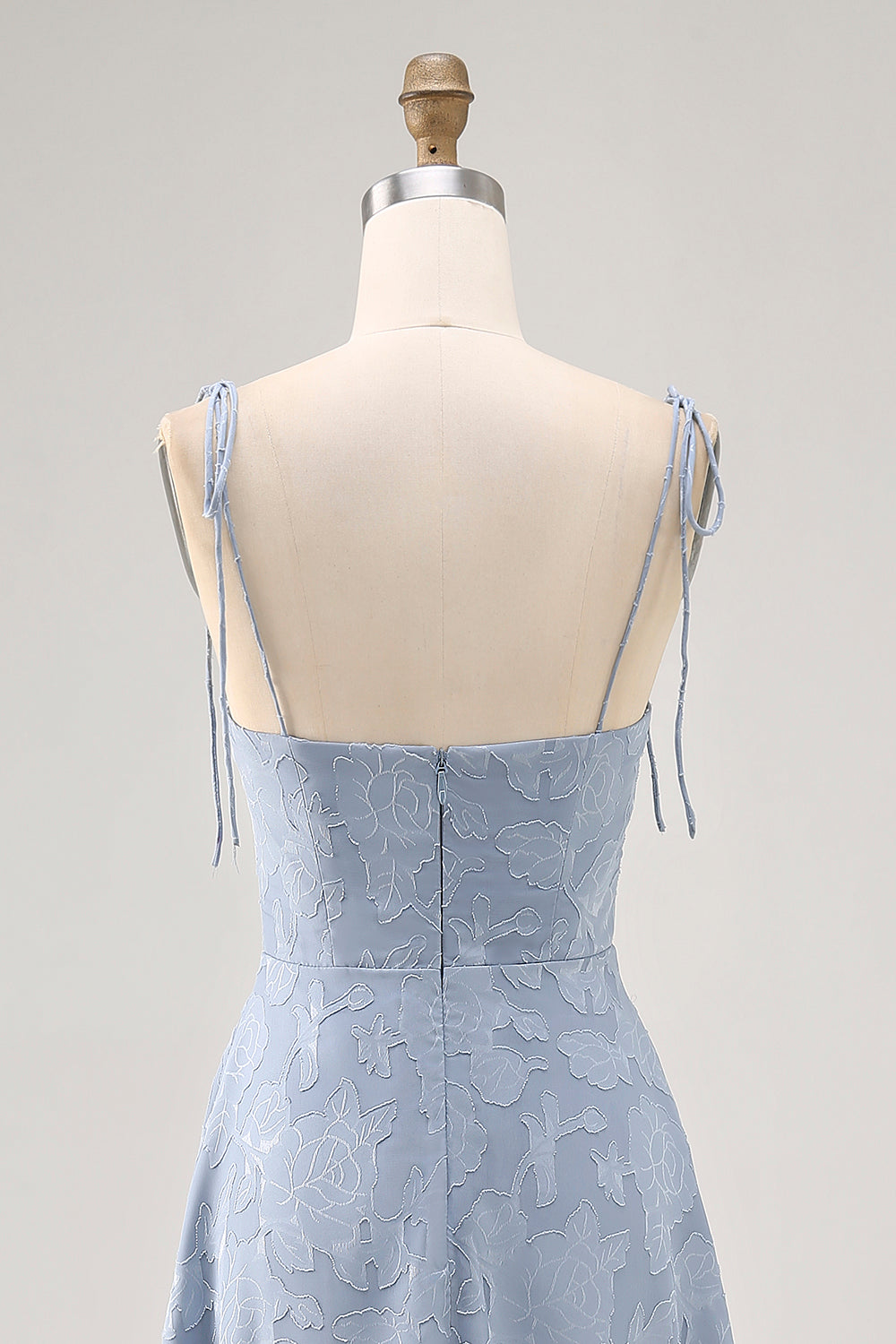 Staubblaues A Linie Midi Spaghettiträger Hochzeitsgastkleid mit Schlitz